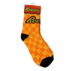 Reese’s Peanut Butter Cup Orange Checkered Crew Socks Kids 9-3.5